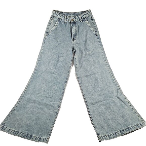 Fashion Casual XS High-Waisted Wide Leg - Women's Denim Jeans with Pockets - Picture 2 of 9
